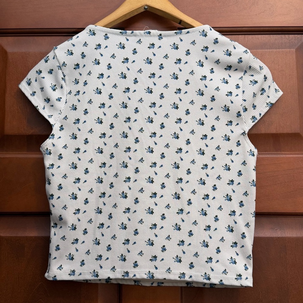 Live in the Moment Womens M Ditsy Floral Blue Crop Top Romantic Y2K Coquette Rib - Picture 4 of 9